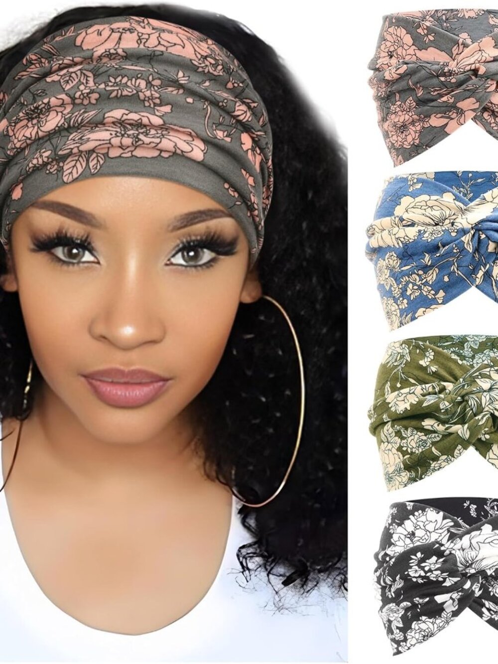 4 Pack Turban Headbands for Women Wide Vintage Head Wraps Knotted Cute Hair Band